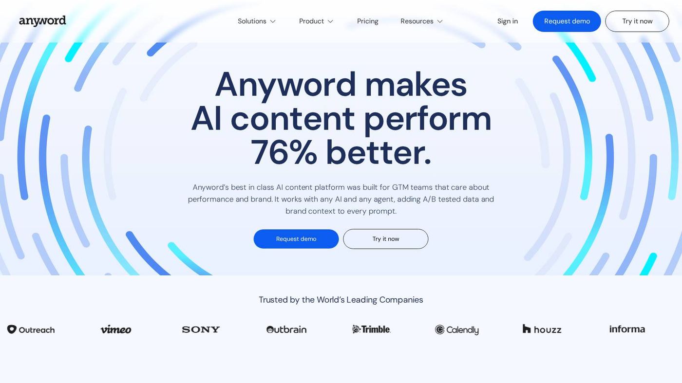 Anyword homepage for performance-driven AI copywriting