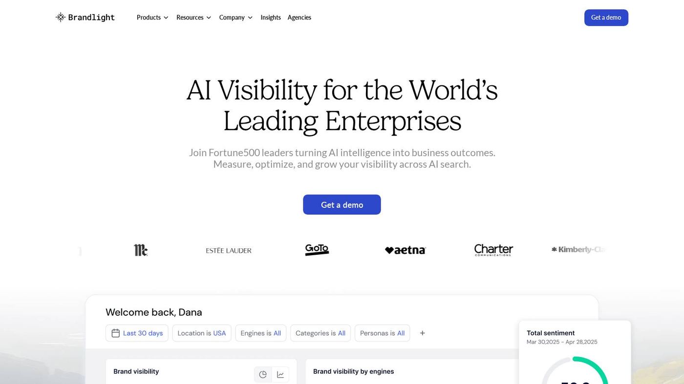 Brandlight homepage for the enterprise AI visibility platform