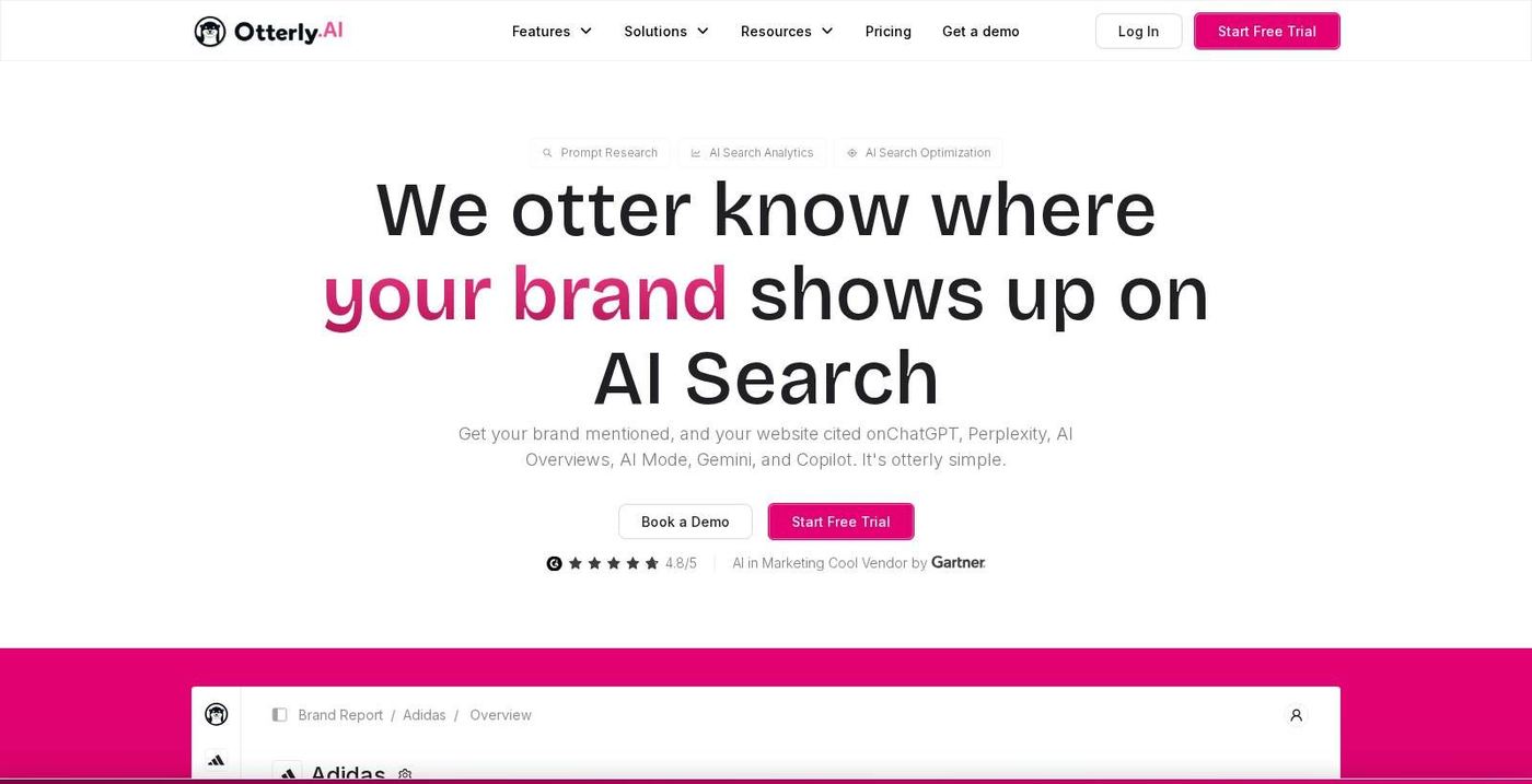 Otterly.AI homepage showing brand monitoring across ChatGPT, AI Overviews and Copilot