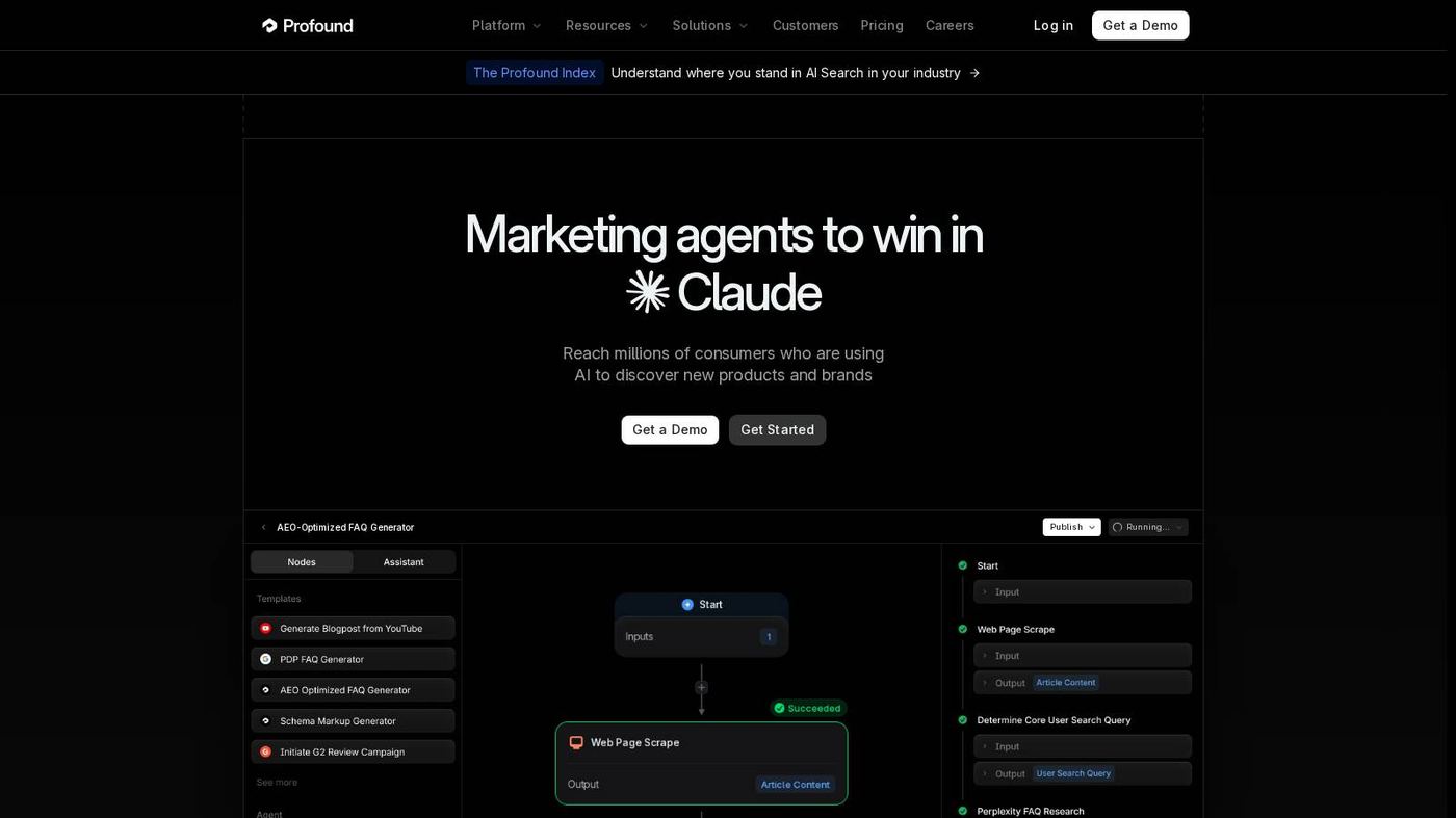 Profound homepage for AI answer engine insights and monitoring