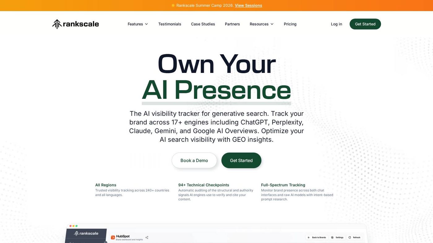 Rankscale homepage for AI search visibility tracking across engines