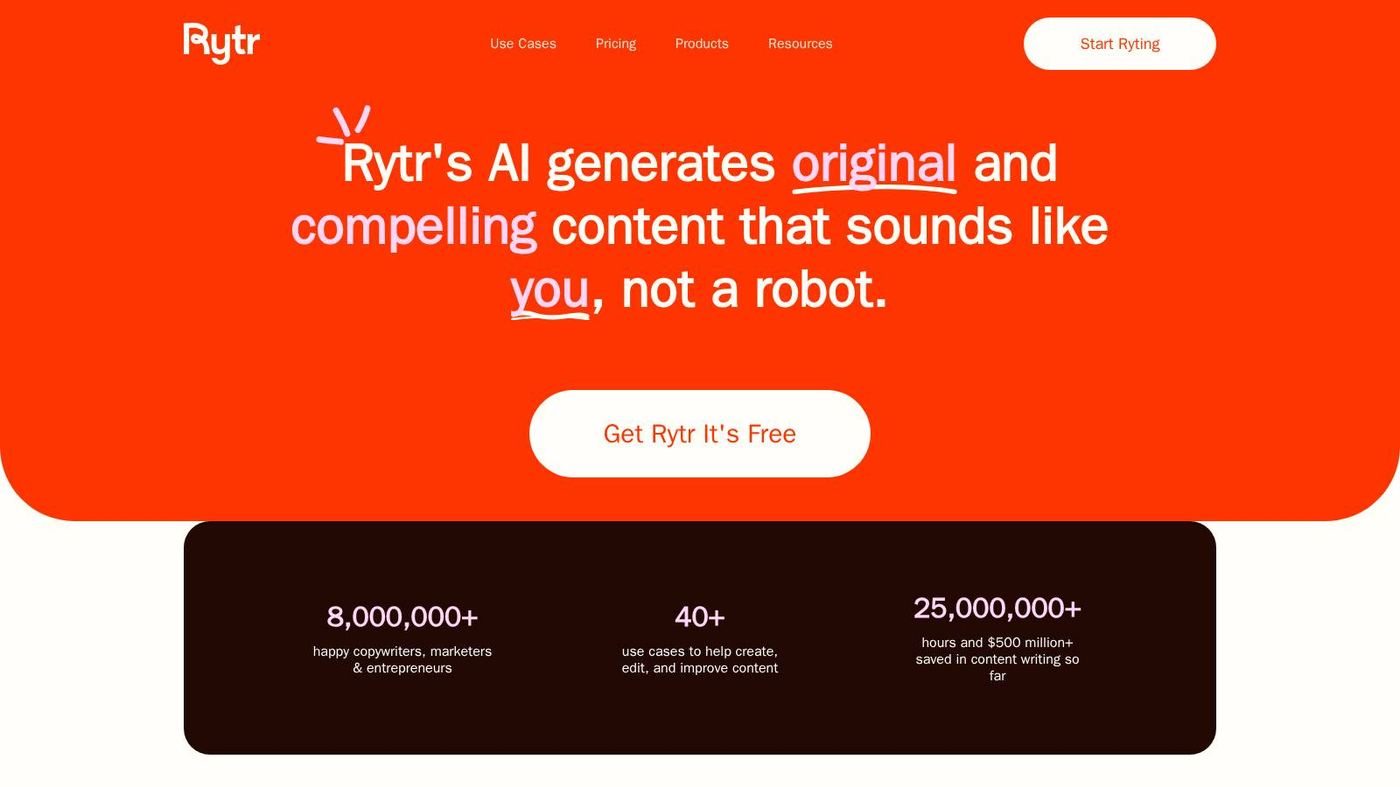 Rytr homepage for budget AI writing