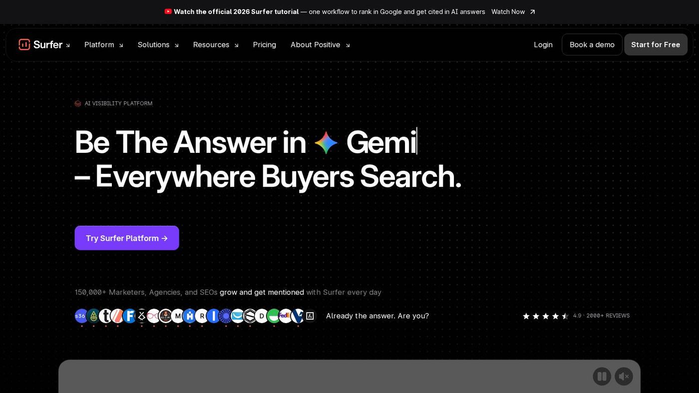 Surfer SEO homepage for content optimization and AI writing