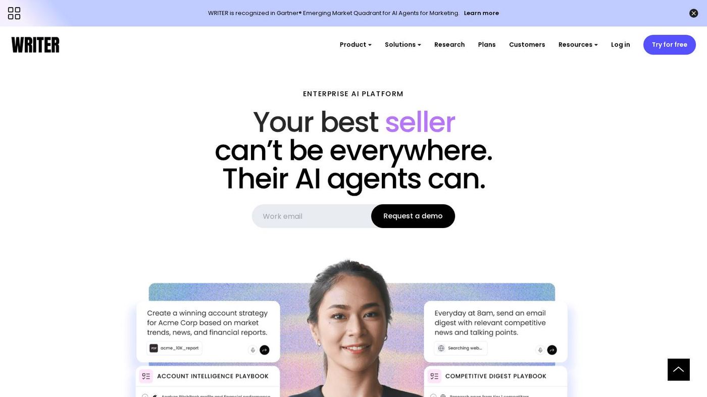 Writer homepage for the enterprise generative AI platform