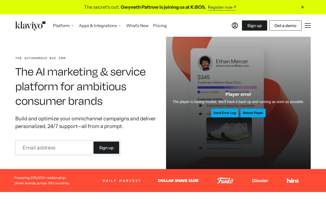 klaviyo.com homepage